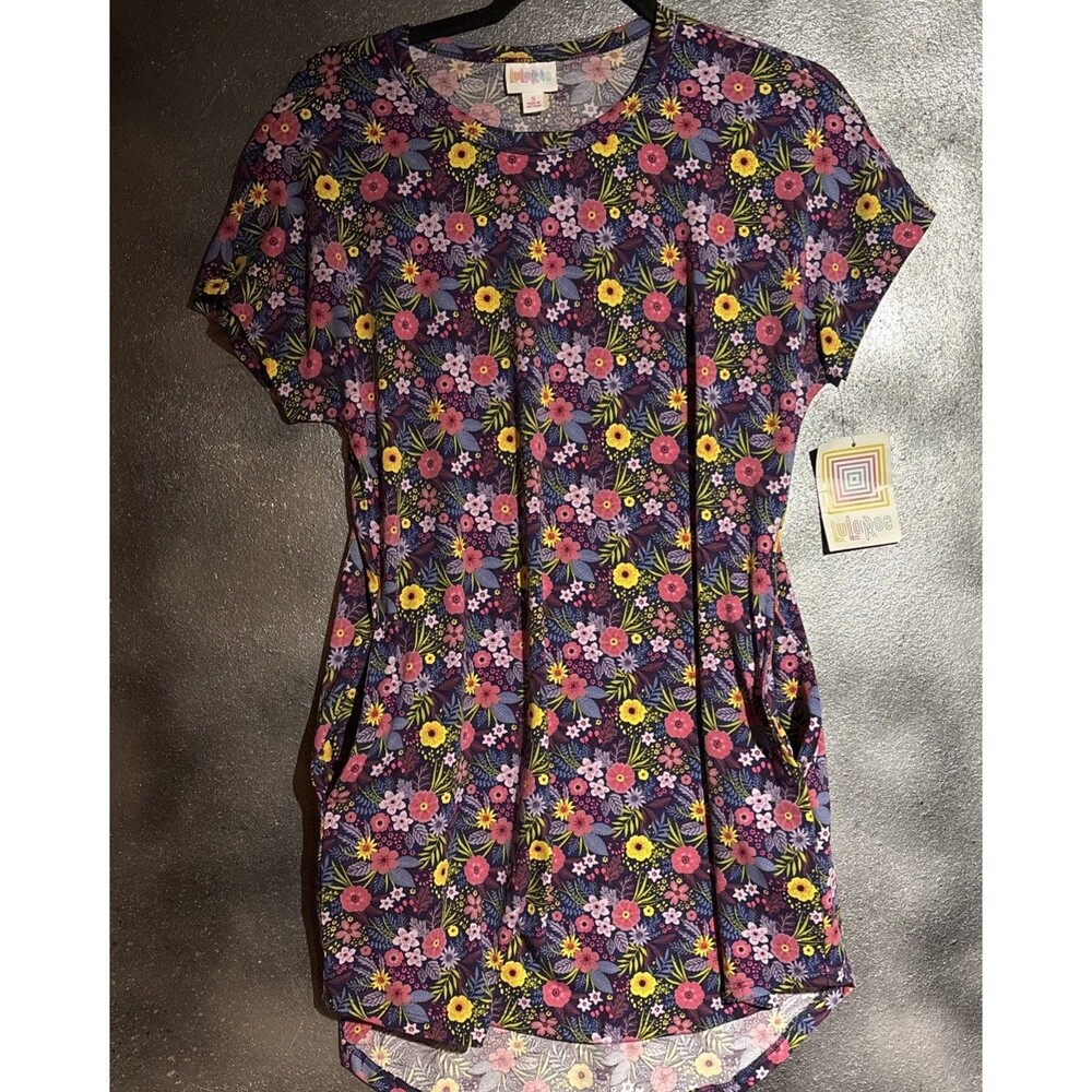 LuLaRoe Floral Poppies Mitzi Tunic Dress S Pockets Retro Floral Grandmacore Fall